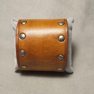 Brown Leather Studded Cuff Bracelet